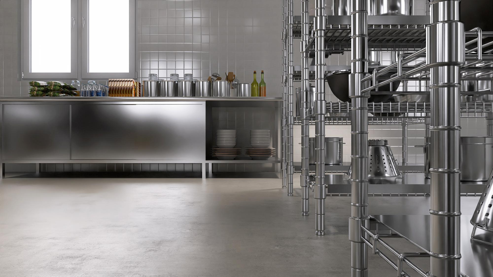 Studio kitchen with stainless surfaces and tools